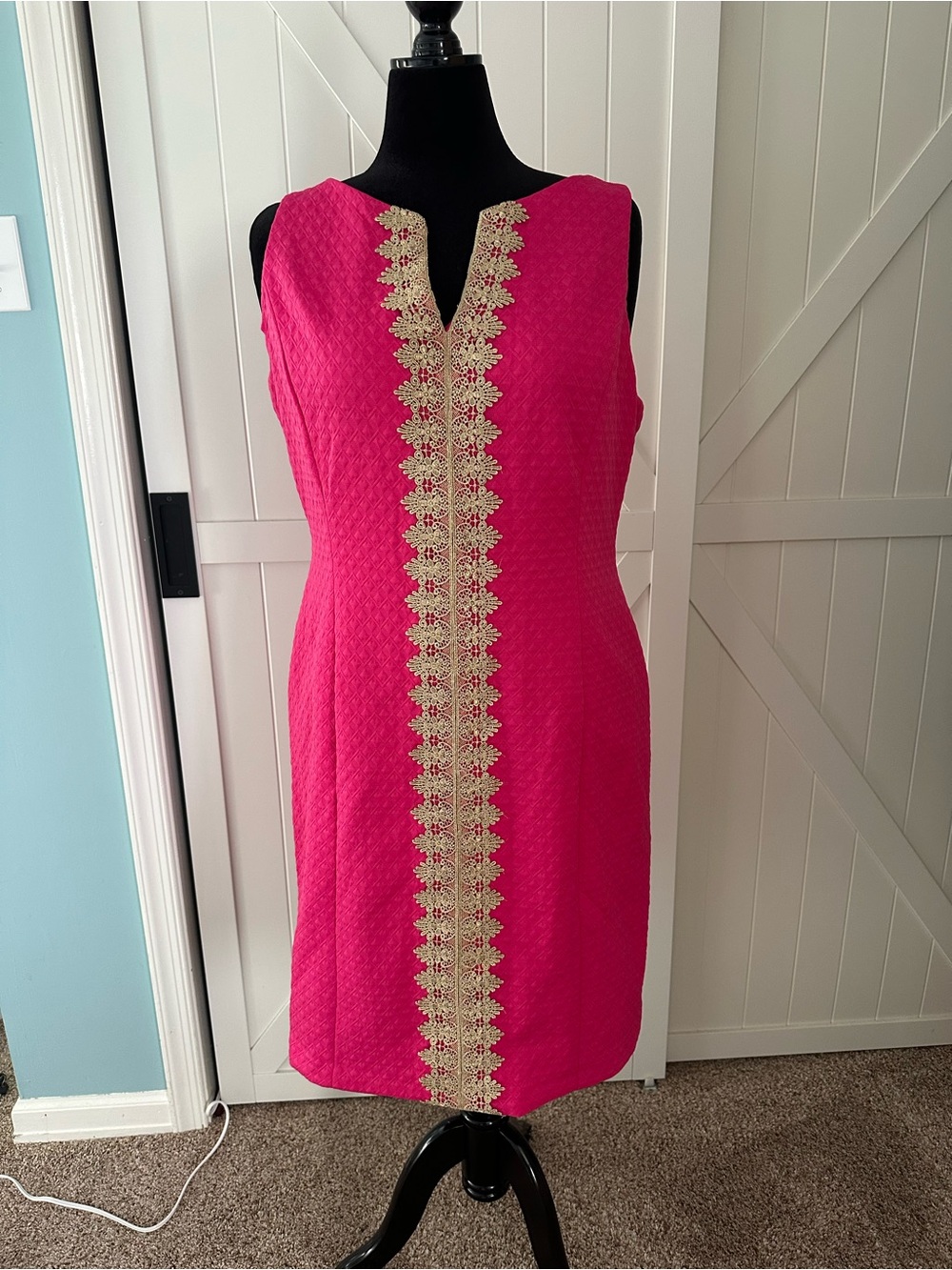 Cappagallo Brooke Sleeveless Dress Size 16 Tropical Pink Gold Lace NWT